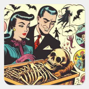 Retro Goth Couple Comic Quadratischer Aufkleber