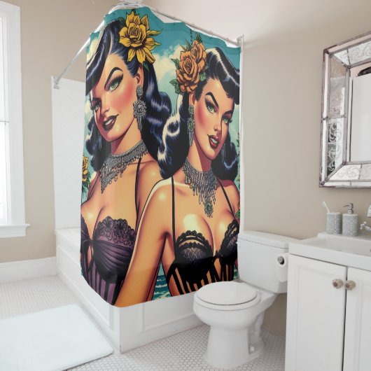 Retro Goth Girls Button-up Duschvorhang (Beispiel)