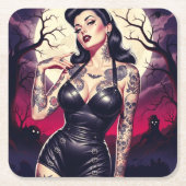 Retro-Goth-Mädchen Rechteckiger Pappuntersetzer (Vorderseite)