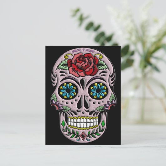 Retro Goth Sugar Skull Postkarte (Stehend Vorderseite)