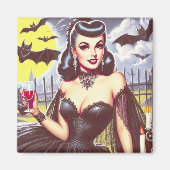 Retro Goth Vampire Button-up Magnet (Vorne)