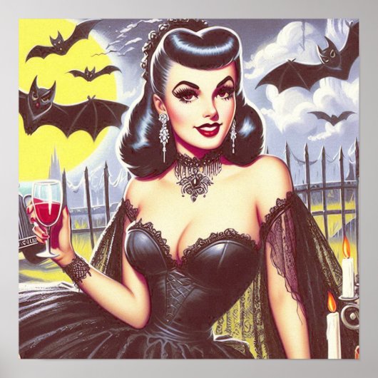 Retro Goth Vampire Button-up Poster (Vorne)