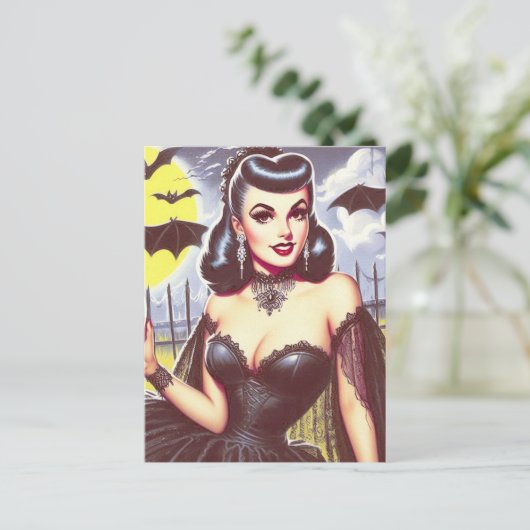 Retro Goth Vampire Button-up Postkarte (Stehend Vorderseite)