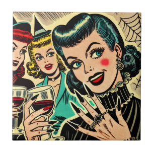 Retro Gothic Halloween Girls Comic Fliese