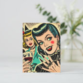 Retro Gothic Halloween Girls Comic Postkarte (Stehend Vorderseite)