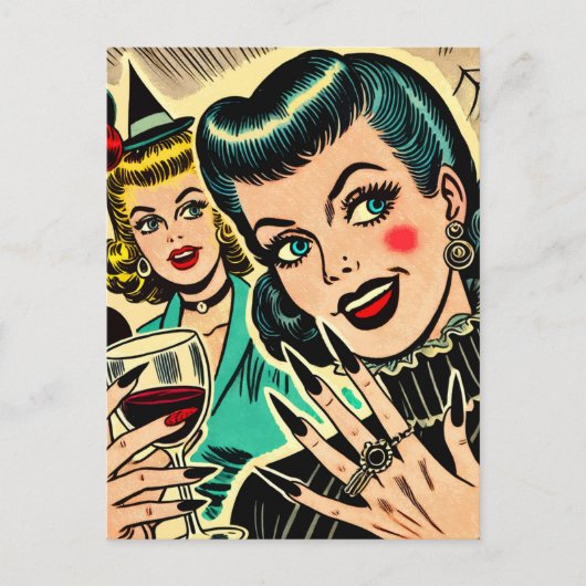 Retro Gothic Halloween Girls Comic Postkarte (Vorderseite)