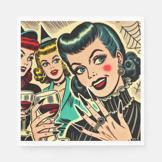Retro Gothic Halloween Girls Comic Serviette (Vorderseite)