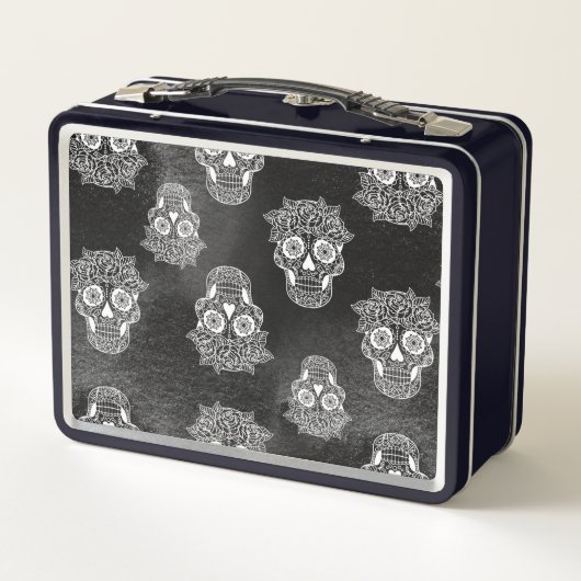 Retro Gothic Style Zucker Schädelschwarz Metall Brotdose (Rückseite)