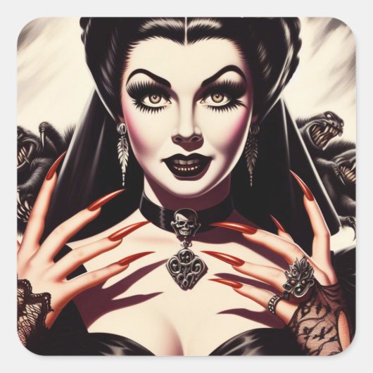 Retro Gothic Woman Quadratischer Aufkleber (Vorderseite)