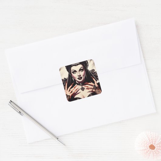 Retro Gothic Woman Quadratischer Aufkleber (Umschlag)