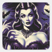 Retro Gothic Woman Quadratischer Aufkleber (Vorderseite)
