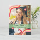 Retro Grad Party Einladung mit Foto (grün) (Stehend Vorderseite)