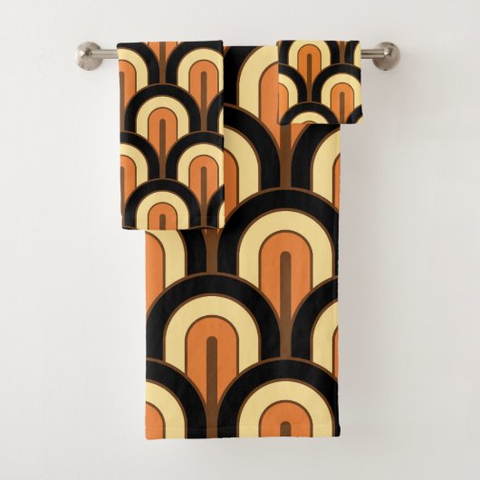 Retro Gradated Geometric Fan Pattern Badhandtuch Set (Insitu)