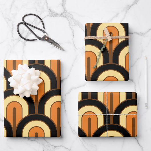 Retro Gradated Geometric Fan Pattern Geschenkpapier Set (Vorderseite)
