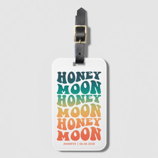 Retro Gradient Honeymoon Neu verheiratetes Paar Cu Gepäckanhänger (Vorderseite Vertikal)