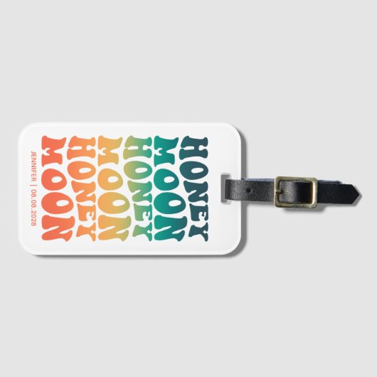 Retro Gradient Honeymoon Neu verheiratetes Paar Cu Gepäckanhänger (Vorderseite (Horizontal))