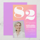 Retro Gradient Pink 82. Geburtstag Einladung (Vorne/Hinten)