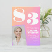 Retro Gradient Pink 83. Geburtstag Einladung (Stehend Vorderseite)