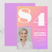 Retro Gradient Pink 84. Geburtstag Einladung (Vorne/Hinten)