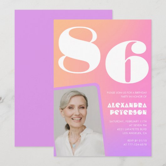 Retro Gradient Pink 86. Geburtstag Einladung (Vorne/Hinten)