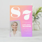 Retro Gradient Pink 87. Geburtstag Einladung (Stehend Vorderseite)