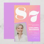 Retro Gradient Pink 87. Geburtstag Einladung (Vorne/Hinten)