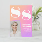 Retro Gradient Pink 88. Geburtstag Einladung (Stehend Vorderseite)