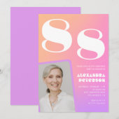 Retro Gradient Pink 88. Geburtstag Einladung (Vorne/Hinten)