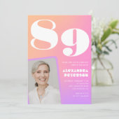 Retro Gradient Pink 89. Geburtstag Einladung (Stehend Vorderseite)