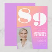 Retro Gradient Pink 89. Geburtstag Einladung (Vorne/Hinten)