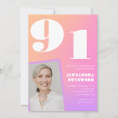 Retro Gradient Pink 91. Geburtstag Einladung (Vorderseite)