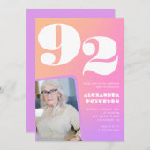 Retro Gradient Pink 92. Geburtstag Einladung (Vorne/Hinten)