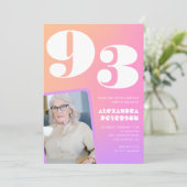 Retro Gradient Pink 93. Geburtstag Einladung (Stehend Vorderseite)