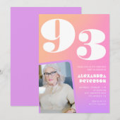 Retro Gradient Pink 93. Geburtstag Einladung (Vorne/Hinten)