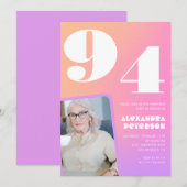 Retro Gradient Pink 94. Geburtstag Einladung (Vorne/Hinten)