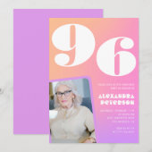 Retro Gradient Pink 96. Geburtstag Einladung (Vorne/Hinten)