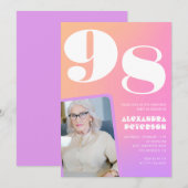 Retro Gradient Pink 98. Geburtstag Einladung (Vorne/Hinten)