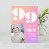 Retro Gradient Pink 99. Geburtstag Einladung (Stehend Vorderseite)