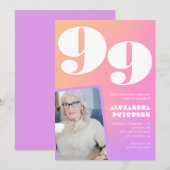 Retro Gradient Pink 99. Geburtstag Einladung (Vorne/Hinten)