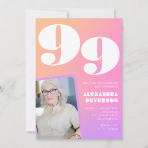 Retro-Gradient-Pink 99. Geburtstag Einladung