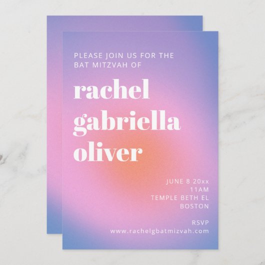 Retro Gradient Pink Lavender Lila Bat Mitzvah Einladung (Vorne/Hinten)