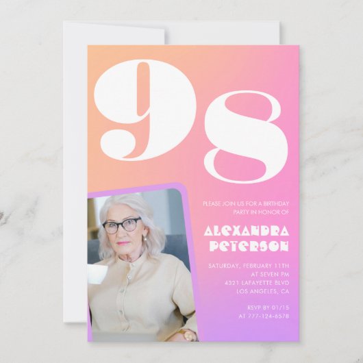 Retro-Gradient Rosa 98. Geburtstag Einladung (Vorderseite)