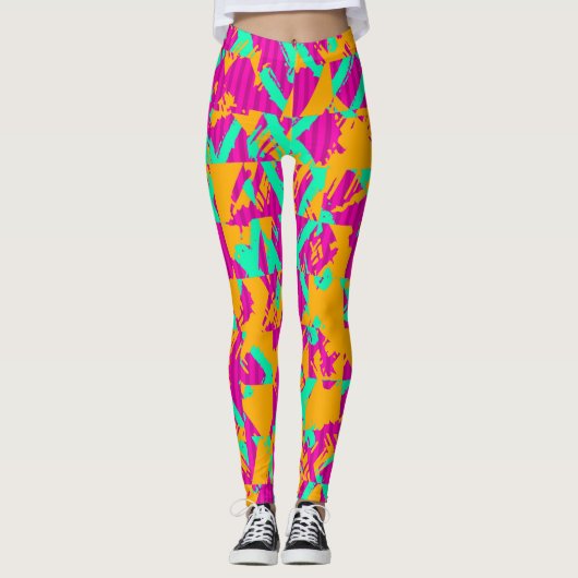 Retro Graffiti Clash Leggings - 80er Neon Street S (Vorderseite)