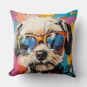 Retro Graffiti Groovy Shih Tzu Dog in Shades Kissen