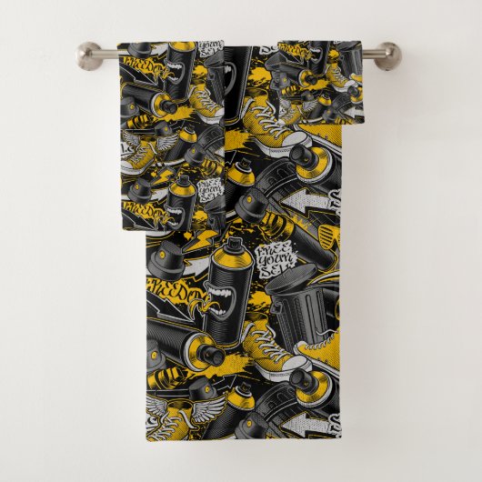 Retro Graffiti Urban Street Pattern Badhandtuch Set (Insitu)