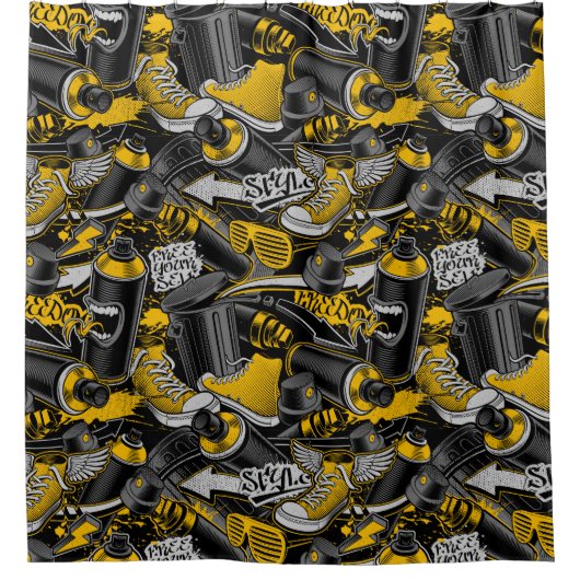 Retro Graffiti Urban Street Pattern Duschvorhang (Vorderseite)