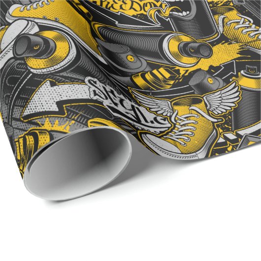 Retro Graffiti Urban Street Pattern Geschenkpapier (Rolleneckpunkt)