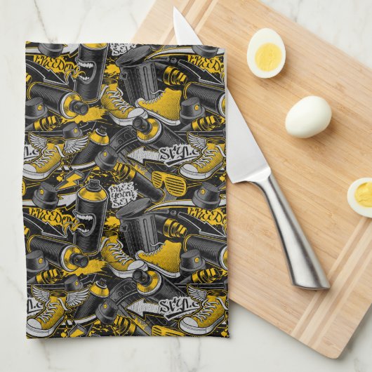 Retro Graffiti Urban Street Pattern Geschirrtuch (Viertel Falte)