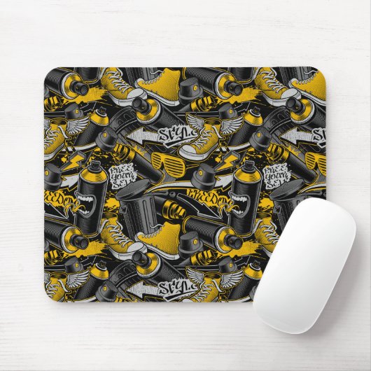Retro Graffiti Urban Street Pattern Mousepad (Mit Mouse)