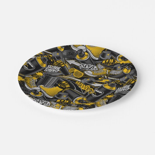 Retro Graffiti Urban Street Pattern Pappteller (Schrägansicht)